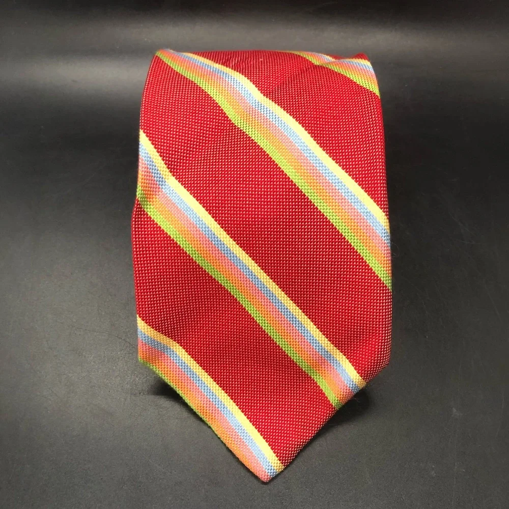 Vintage y2k Brooks Brothers Makers Red Chunky Striped Silk Tie